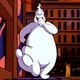 A pudgy white ghost struts happily down the streets of New York City